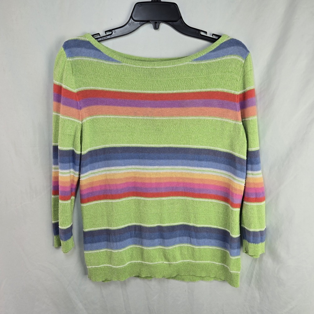 Chaps Denim Linen Cotton Knit Striped Sweater Womens Petite XL Colorful Resort